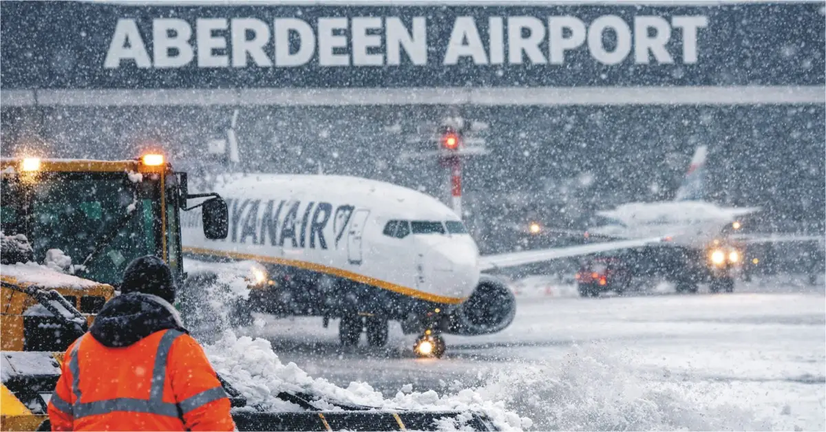 Aberdeen Airport hit by snow storm as flights cancelled and diverted