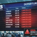 Dubai Airport (DXB) cancellations due to Middle East conflict airspace shutdown, March 1, 2026.