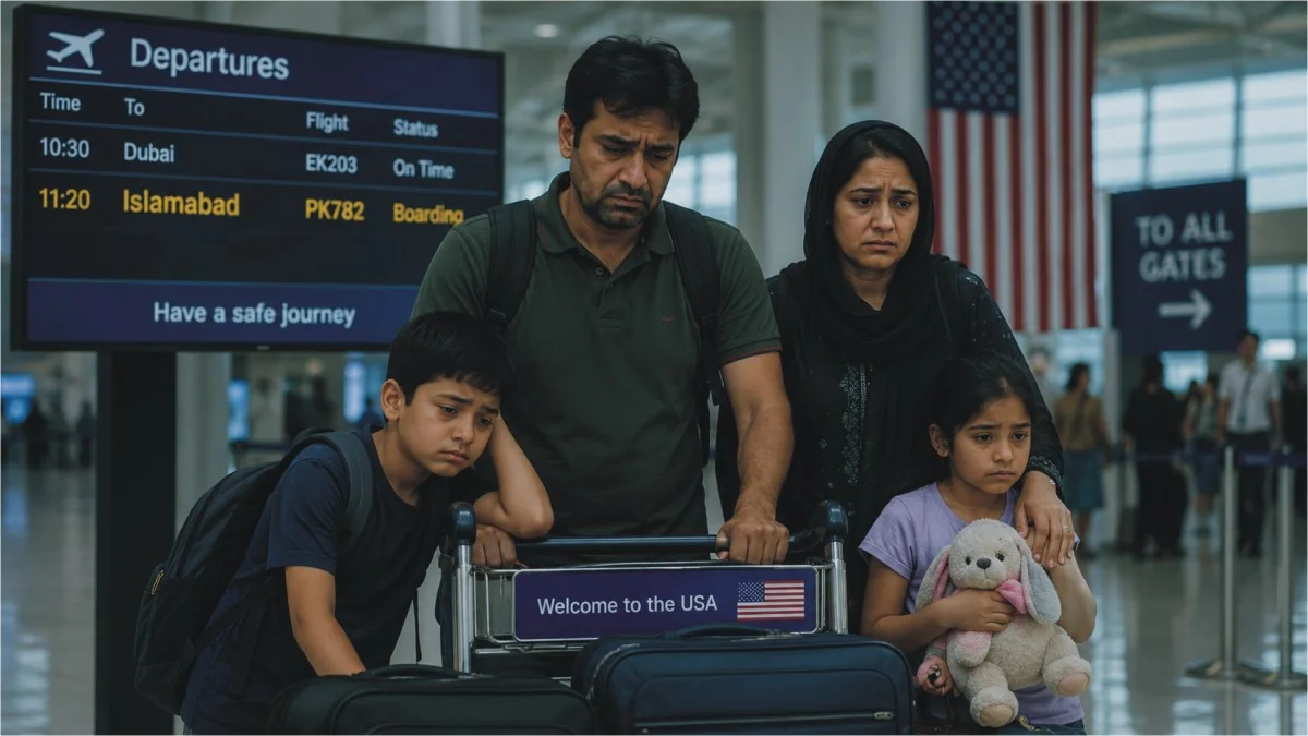 New US Green Card Rules: Do You Need to Leave the Country to Apply? 1 a pakistani family at an airport going back pakistan because of new US green card policy update